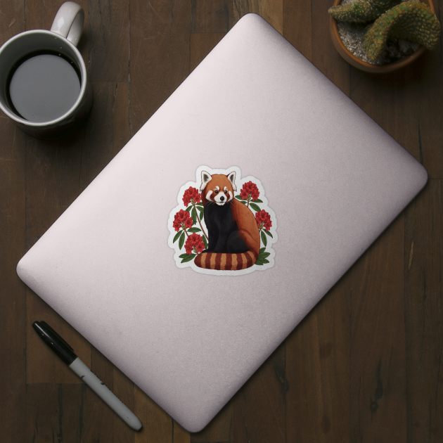 Red Panda Mountain Blossom Animal Illustration by BirdsnStuff